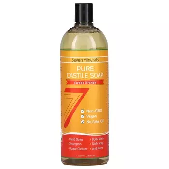 Seven Minerals, Чистое кастильское мыло, сладкий апельсин, 33,8 жидких унций (1 л)