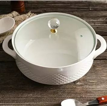 Северная Европа Главная Керамика Бинауральная чаша со стеклянной крышкой Хрустальная ручка Белая большая миска Суповая тарелка Декоративная посуда