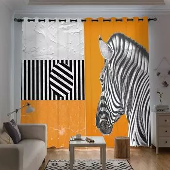 Северная Европа Гостиная Шторы с высокой степенью затемнения Оранжевый Черный Зебра Светлый Роскошный Современный Простые Шторы для спальни Светлый Цвет W55 X H120cm X 2&HOOK