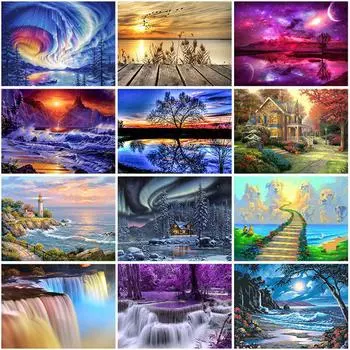 Северное сияние DIY 5D алмазная живопись Звездный пейзаж полный круглый смолы Алмазная вышивка Стразы Мозаика украшение дома 20X30CM красный