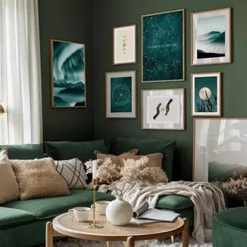 Северное сияние Знак зодиака Карта Настенный художественный плакат и принты Золотая рука Полная луна Звезды Холст Картина Скандинавские картины Спальня 21x30cm No Frame