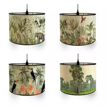 Северное зеленое растение Картина Бамбуковый абажур Абстракция Ретро Стиль Светильник Люстра Декор Номера Отеля Бамбуковый Арт Светильник Абажур