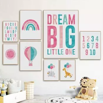 Северный мультфильм радуга воздушный шар настенное искусство холст картина солнце радуга животные принты детские цитаты постер картины декор детской комнаты без рамки 21*30cm No Frame