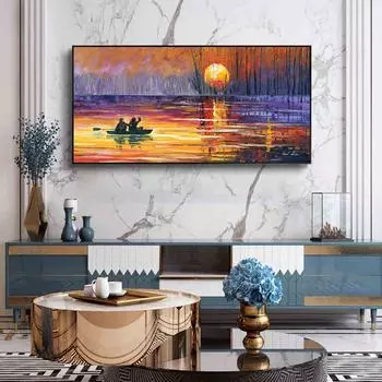 Северный пейзаж картина маслом гавань парусник акварель искусство холст картина гостиная коридор офис украшение дома фреска без рамки 20*40cm No Frame