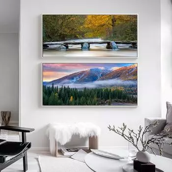 Северный пейзаж картина маслом лес река каменный мост искусство холст картина гостиная коридор офис украшение дома фреска без рамки 20*40cm No Frame