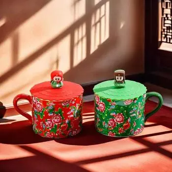 Северо-восточная большая кружка для пары с цветком, свадебная керамическая кружка, силиконовый чехол, пара, подарочный сувенир, персонализированные подарки, рождественские чашки 301-400ml