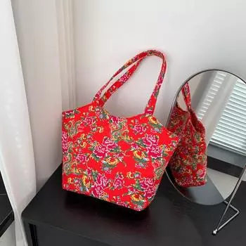 Северо-восточная большая женская сумка с цветком, модная сумка через плечо 2024, ранняя весна, новая модная повседневная сумка, женская сумка-тоут чёрный