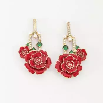 Северо-восточные большие серьги-цветы Изысканные модные серьги-гвоздики, сохраняющие цвет Изысканные цветы красный