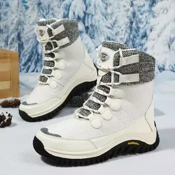 Северо-восточные зимние ботинки для путешествий на открытом воздухе, женские высокие, большого размера, бархатные, теплые, нескользящие, женские походные ботинки 36 чёрный