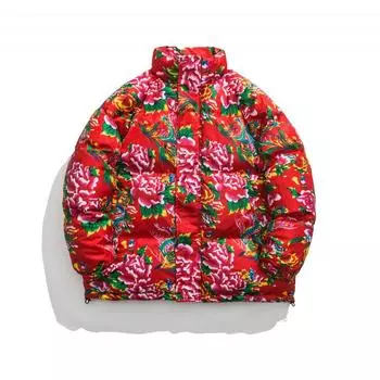 Северо-восточный большой цветок китайский стиль этнический стиль характерный пион большой цветок стеганая куртка M чёрный