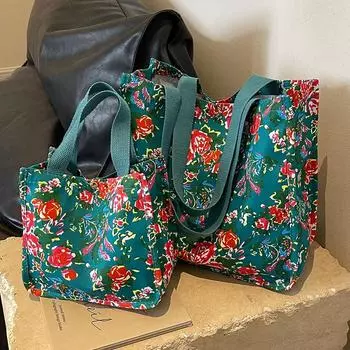Северо-восточный старинный стиль Цветочная сумка Этнический большой цветок иностранный стиль Персонализированная большая вместительная сумка через плечо Сумка-тоут для женщин