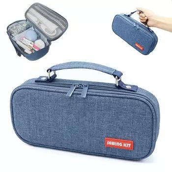 Sewing dice elementary school student sewing sewing convenient to carry set, set, box, set, boys, girls, (denim) синий