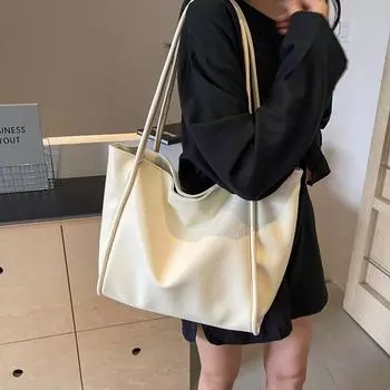 Сумки-тоуты из ПУ с нитками большой емкости, горячая распродажа, ретро, однотонные, модные, мягкие, универсальные, наплечные сумки