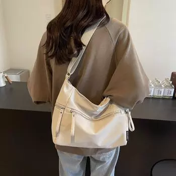 Сумки через плечо из нейлона с застежкой-молнией и швейными нитками, новые однотонные модные сумки через плечо с внутренним карманом на молнии, распродажа, универсальные