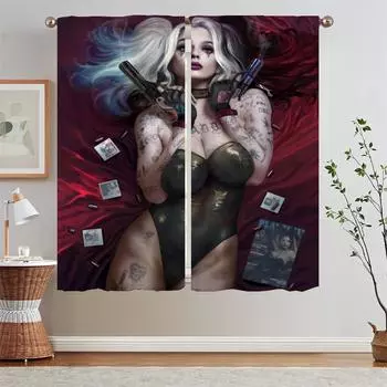 Sex AppealHHarlequins Curtains Window Blinds Kitchen Curtains for Living Room 2 Elegant Pieces Bedroom Decoration Curtain Curls W50xH70cmx2pcs-CL