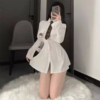 Секс чистое желание рубашка с длинным рукавом платье женская узкая талия секс униформа костюм колледж стиль JK униформа юбка Average Size 80-60kg