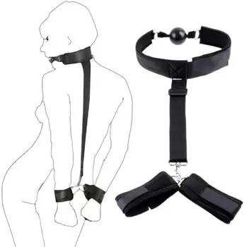 Sex Handcuffs, Veralini Hand Ties Straps with Mouth Ball & Collar Bondage Restraints, Fetish Slave Games Adult Toys Play for Couples Women Men