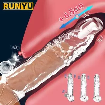 Секс-игрушки для увеличения пениса для мужчин, мягкое кольцо для члена, носилки, удлинитель рукава, многоразовые презервативы, товары для взрослых, эротический инструмент для пар 1pc