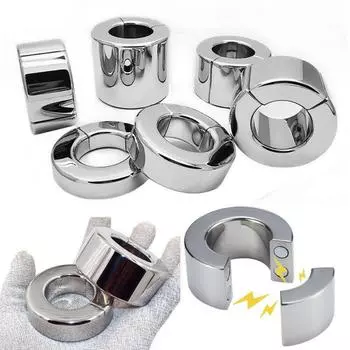 Секс-игрушки Металлический растяжитель Подвеска для мошонки Кольцо-ограничитель Утяжелитель для пениса Связывание мошонки Магнитный замок Тренировочное кольцо для мужчин Кольцо для пениса Сексуальное