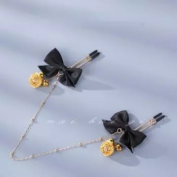 Секс-игрушки SM Bow Palace Bell Зажим для сосков Пара Флирт и дразнящий колокольчик Зажим для пары Взаимодействие Зажим для сосков BLACK