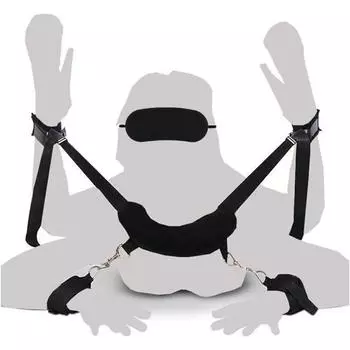 Секс-комплект для связывания, БДСМ, секс-игрушки, ремень для фиксации запястья и ноги с мягкими манжетами для рук и лодыжек для женщин, комплект для взрослых на кровать с повязкой на глаза S007-Eblack-SET