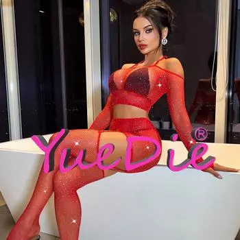 Секс-комплект с одним рукавом, сексуальная полая сексуальная пижама, комплект из двух частей для цыганок с бриллиантами 9140 Simple packaging (white card + opp)