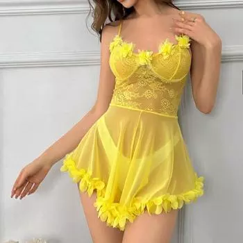 Сексуальный кружевной полупрозрачный комбинезон-юбка с трехмерным цветочным кружевом S