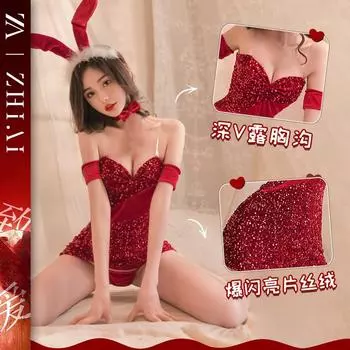 Сексуальное женское нижнее белье сексуальный кролик красный рождественский костюм новое платье чистого желания настроение воздержанность униформа average size [80-65kg]