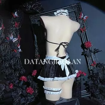 Сексуальное милое трехточечное платье горничной из кружева и грибного кружева на шнуровке, костюм для косплея average size [80-80kg]