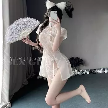 Сексуальное кружевное соблазнительное нижнее белье, ципао, чистая страсть, перспектива, свободная постельная униформа, комплект пижамы one size fits all