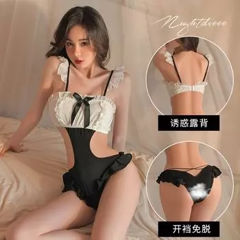 Секс нижнее белье горничная бесплатно открытая экипировка цельный секс пижама страсть талия соблазн чистое желание комплект униформы 2024 One size