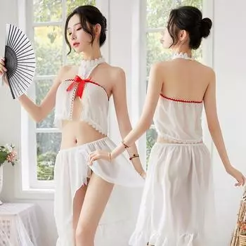 Секс нижнее белье искушение пижамный комплект перспектива сексуальный прозрачный трехточечный ресницы кружево ночная рубашка шифон one size fits all