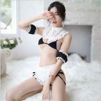 Секс нижнее белье раздельный костюм горничной соблазнение сексуальный костюм горничной трехточечный костюм страсти униформа цельный one size fits all