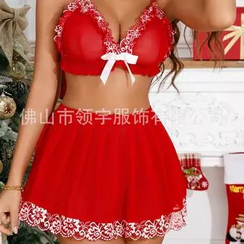 Секс нижнее белье рождественский наряд рождественский костюм женский косплей униформа соблазнение рождественский косплей S