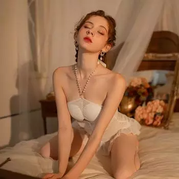 Секс нижнее белье сексуальное собирание ночная рубашка перспектива шея жемчуг подтяжки юбка соблазн кровать униформа костюм Average size 80-60kg