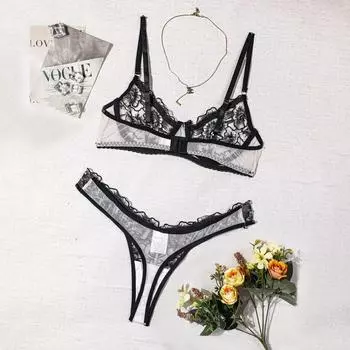 Секс нижнее белье вышивка сетка перспектива страсть сексуальное искушение комплект из трех частей нижнего белья s S