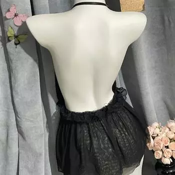 Секс одежда сексуальная перспектива дразнящая кружево большой размер шея подтяжки юбка соблазнение униформа костюм страсть женщина one size fits all