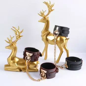 Sex Props, Black Leather Handcuffs Binding Bondage Fun Tools Adult Products Couple Women