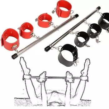 Секс-рабыня, удерживающие бондаж, наручники на запястье и щиколотке с распоркой для шеста из нержавеющей стали, игрушка для взрослых SM Games