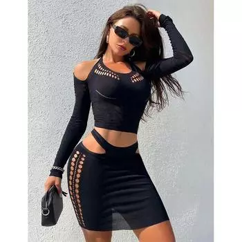 Сексуальные чулки женские с длинными рукавами и вырезами, цельный комплект носков в стиле Spice Girl с юбкой на бедрах MINTL.XS-M)