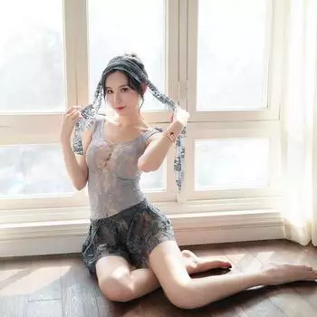 Сексуальный комбинезон пижама серый сетчатый женский батч average size.