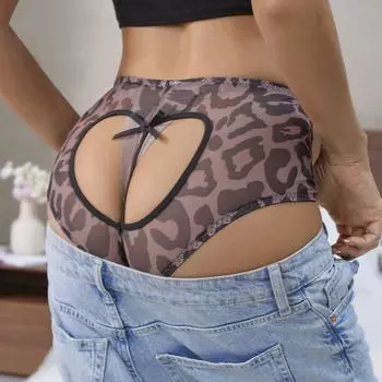 Секс трусики леопардовый принт полый бант половина перспектива сексуальная страсть соблазн секс трусики S