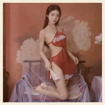 Сексуальное нижнее белье античный карман на животе Guochao принт удача кои карман на животе красный перспективный шифоновый нижнее белье женское One Size