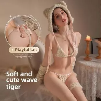 Сексуальное нижнее белье Кошка Сексуальное Милое Плюшевое Милое Тигр Горошек Девушка-кошка Бант Трехточечная Униформа Женщина One size