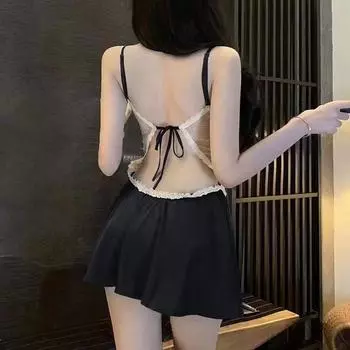 Sex underwear catty sexy women s summer ice silk thin small chest erotic underwear large size lace suspenders M