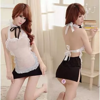 Сексуальное женское нижнее белье Соблазнительная горничная Одежда Чистое желание Одежда горничной С открытой спиной Капли крови Бесплатный комплект униформы Оптом One size