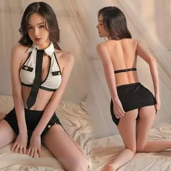 Сексуальное нижнее белье, протекающая грудь, униформа, разрез на бедрах, открытая спина, суперкороткое искушение, сексуальный костюм для кровати Jk, страсть One size