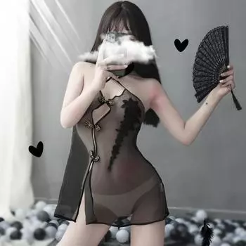 Сексуальное нижнее белье сетка перспектива платье Китайская Республика сексуальная униформа искушение костюм ретро женский вышитый костюм ципао Average size 80-60 kg