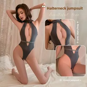 Сексуальное нижнее белье с подвеской на шее, цельный облегающий комбинезон с открытой промежностью, соблазнительный, для маленькой груди, комплект супер облегающего кроя One Size