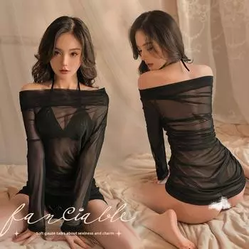 Сексуальное нижнее белье С открытыми плечами Юбка на бедрах Страстное Прозрачное Клубное платье Сетка Соблазн Полое Горячая ночная сорочка One size